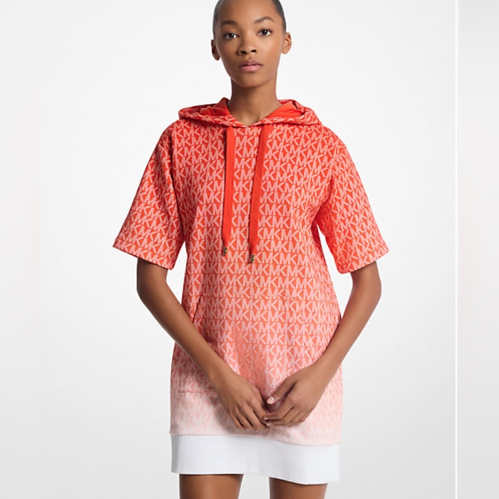 Michael Kors Women's Ombré Red Clay Signature Cotton Terry Hoodie Dress Sz S NWT